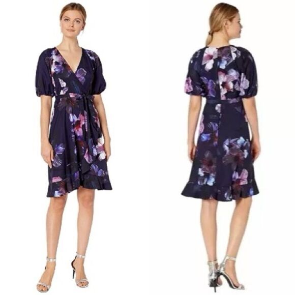 Adrianna Papell • Floral Print V Neck A-Line Dress - Picture 4 of 12